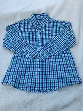 Boys Blue & Green Plaid Button-Down Shirt